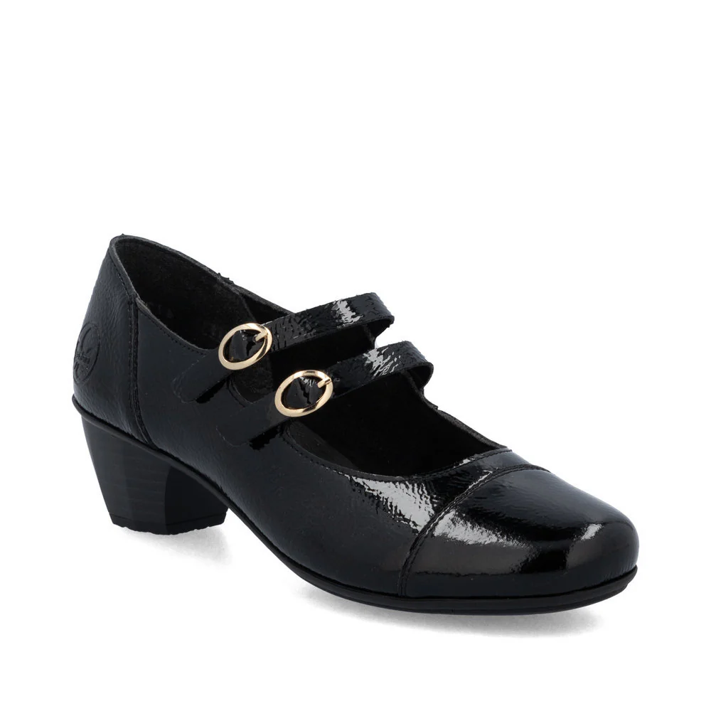Rieker 41758 Women's Dress Block Heel in Patent Black