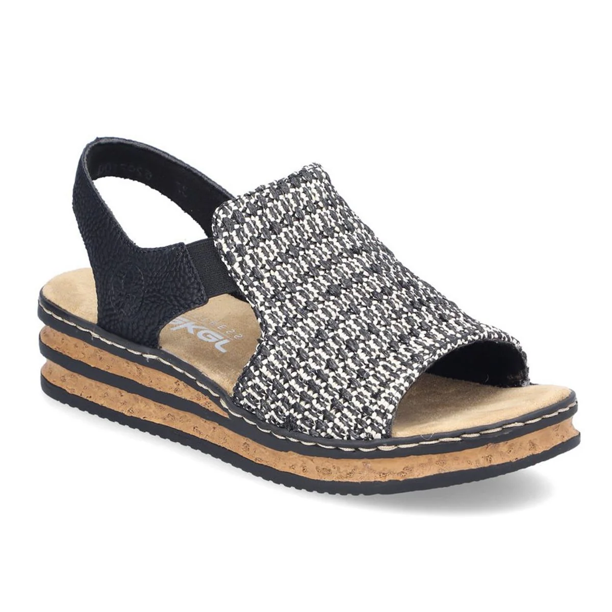 Rieker 62971 Women's Low Wedge Sandals in Black
