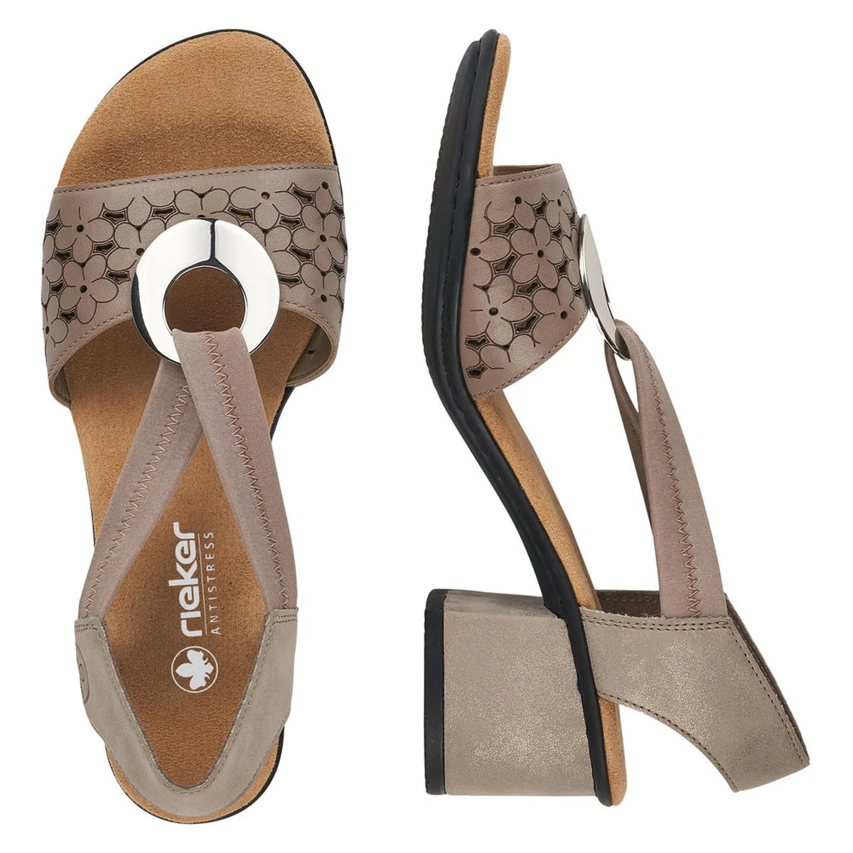 Rieker 64677 Women's Block Heel Sandals in Gold - Image 6
