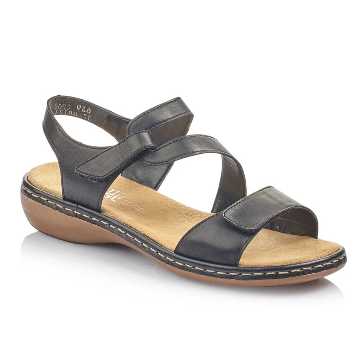 Rieker 659C7 Velcro Strap Black Sandals