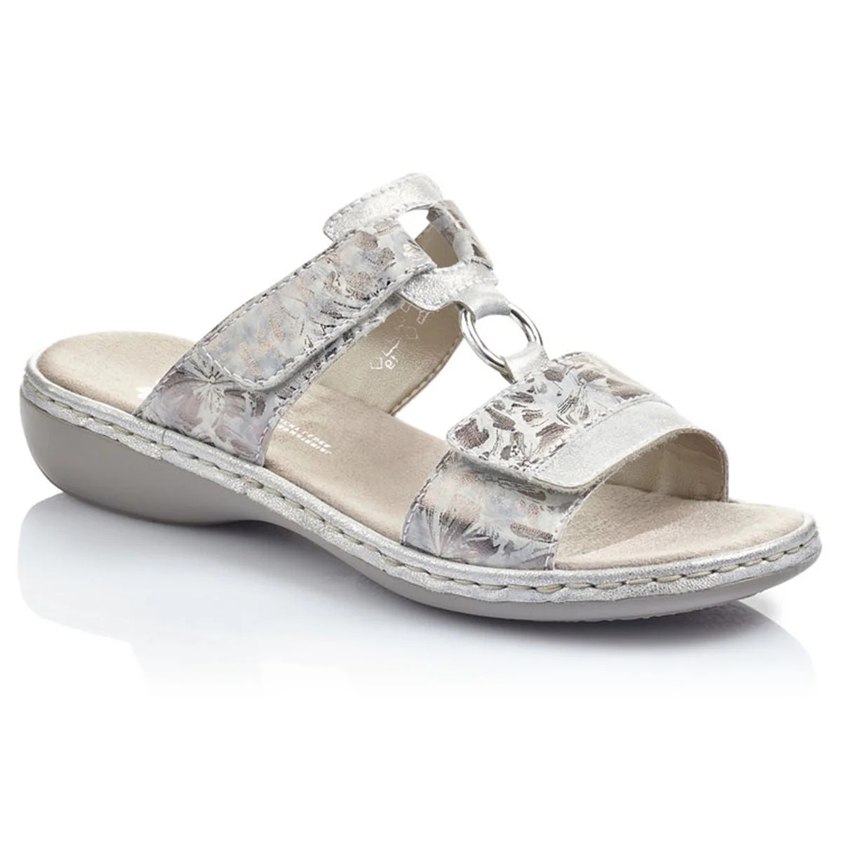Rieker 659X6 Slide Sandals in Ice Metallic