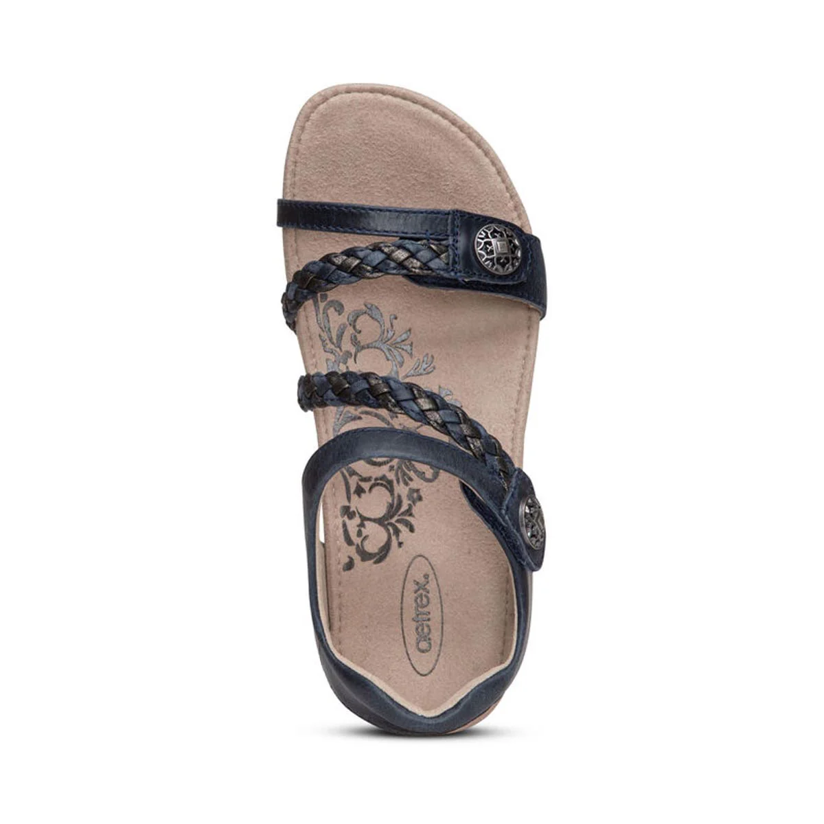 Aetrex Jillian Women's Braided Quarter Strap Sandal – Navy - Image 3