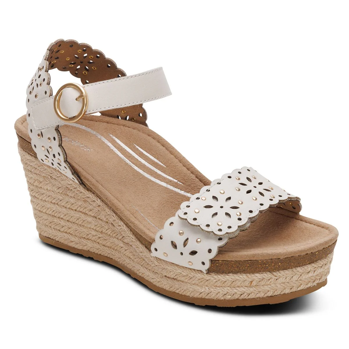 Aetrex Sydney Women's Quarter Strap Espadrille Wedge – Ivory