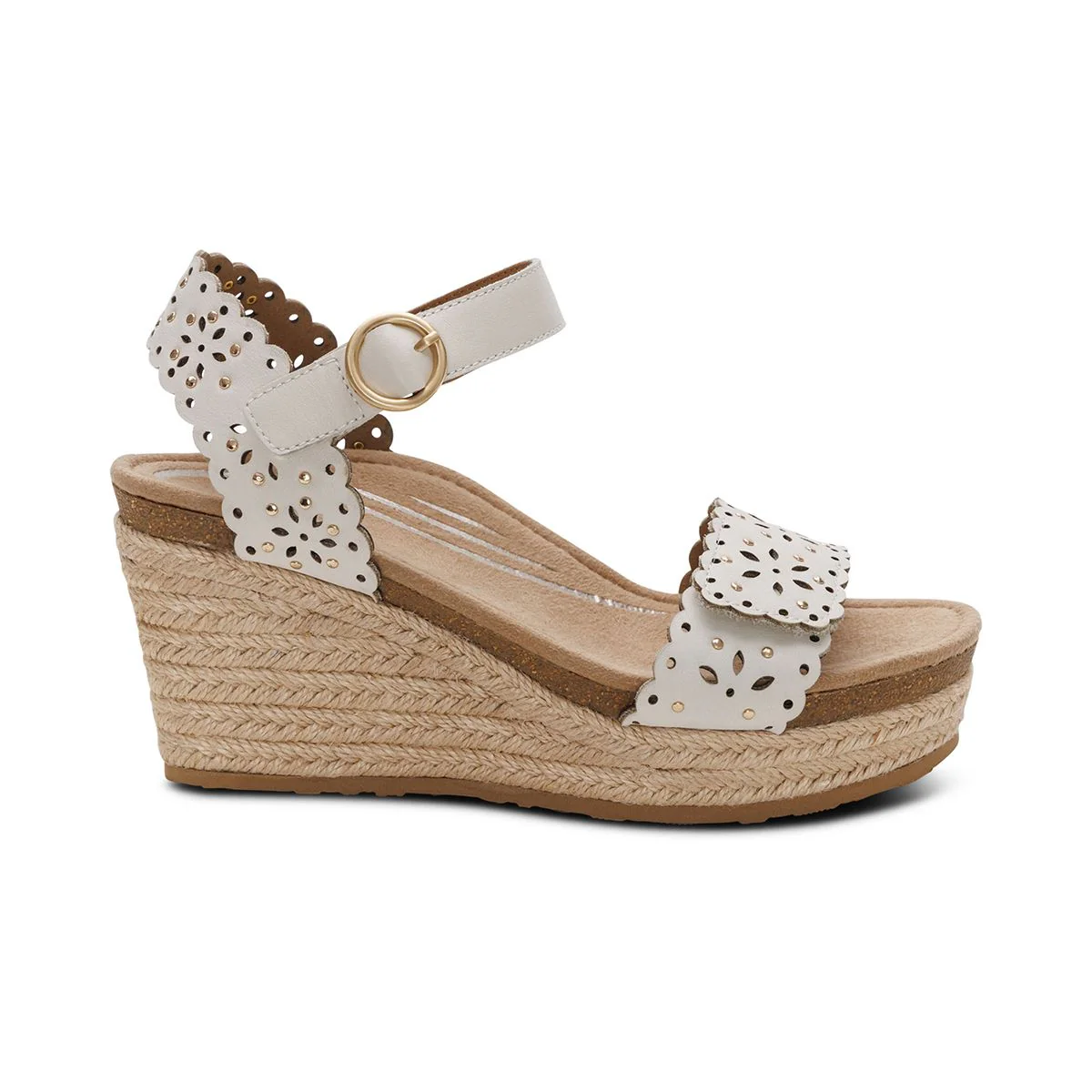 Aetrex Sydney Women's Quarter Strap Espadrille Wedge – Ivory - Image 5