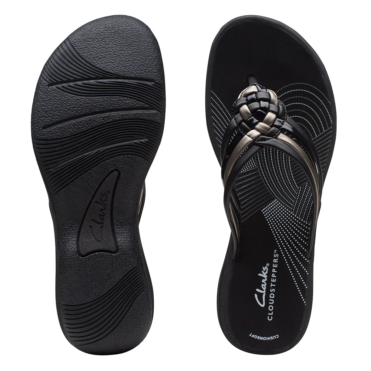 Clarks Breeze Coral Pat Women's Thong Sandals in Black - Image 6