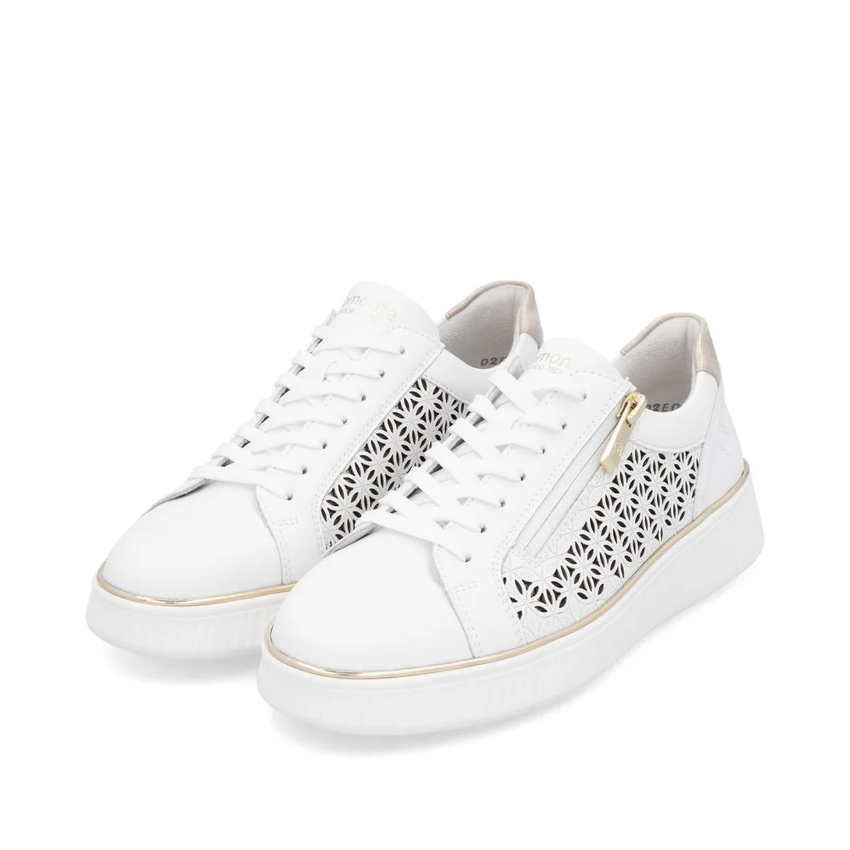 Remonte D2E03 Women's Side Zip Sneaker in White Gold - Image 2