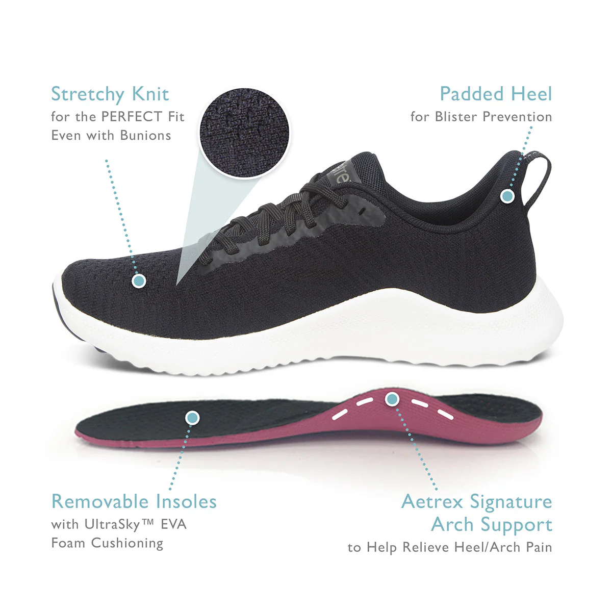 Aetrex Emery Women's Arch Support Sneaker – Black - Image 6