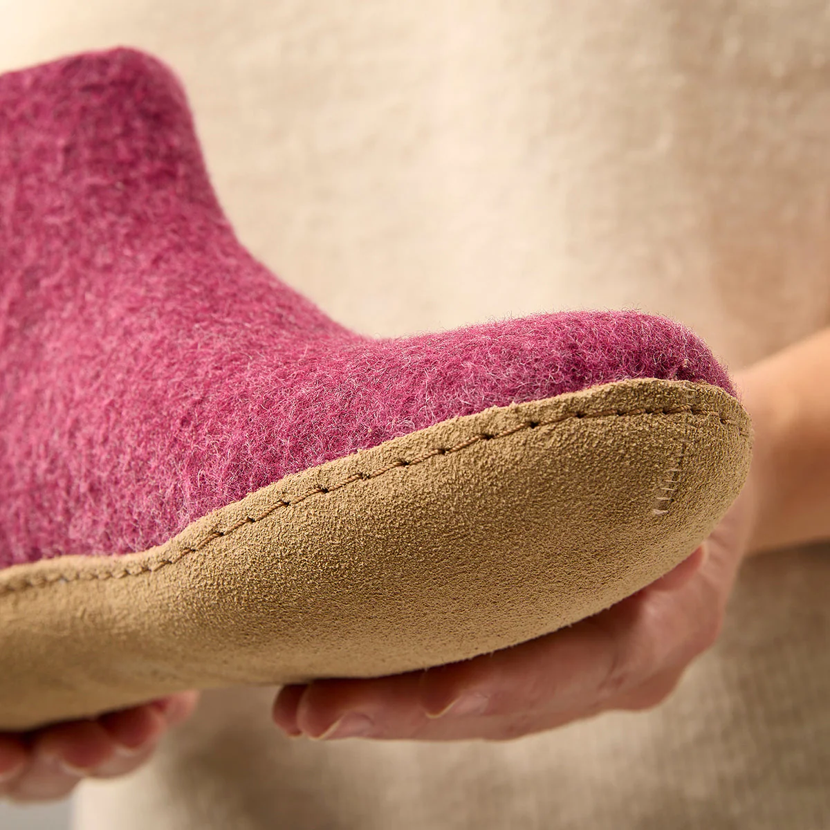 Glerups Slipper Boot Leather Sole in Cranberry - Image 6