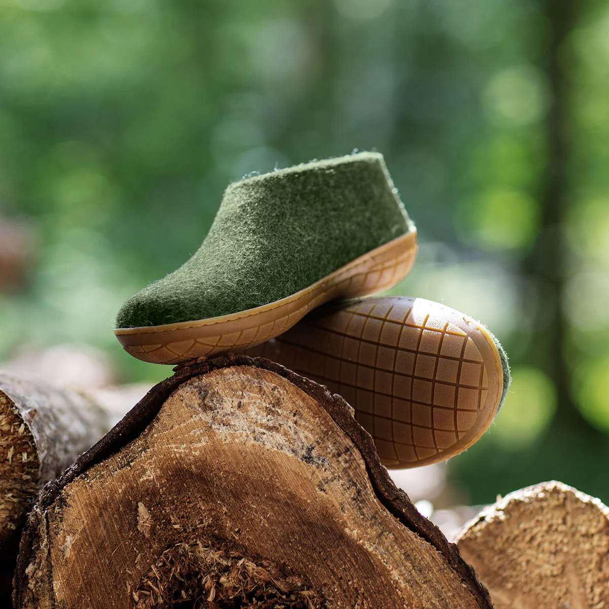 Glerups Slipper Shoe Leather Sole in Forest Green - Image 4