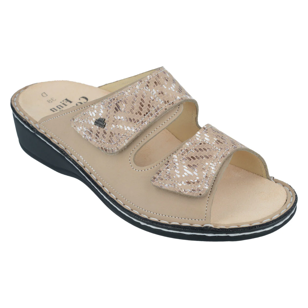 Finn Comfort Jamaica Women's Soft Leather Wedge Slide Sandals in Beige