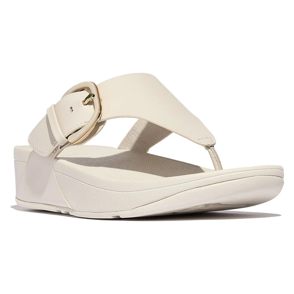 LULU Covered-Buckle Toe Thong Slide in Beige