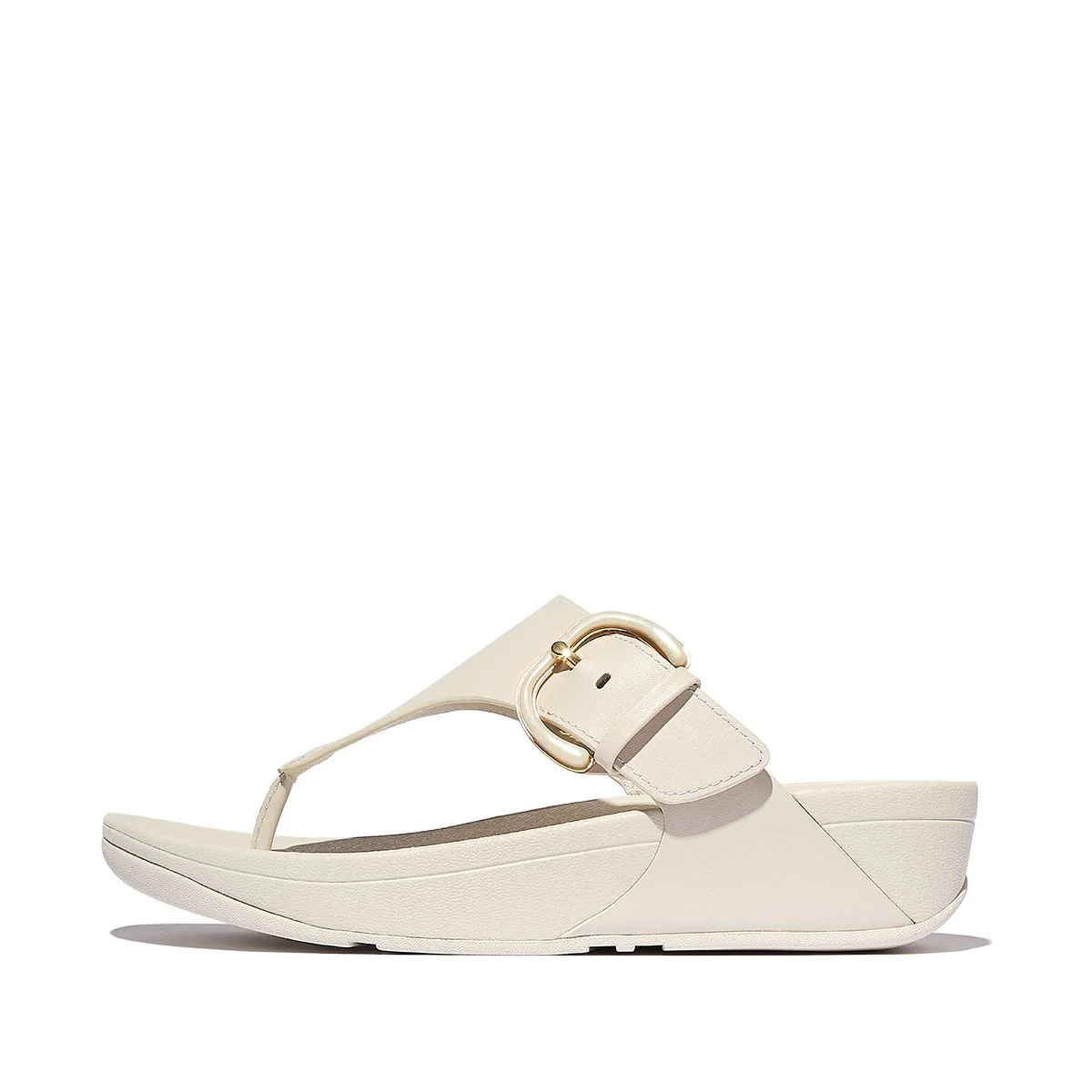 LULU Covered-Buckle Toe Thong Slide in Beige - Image 3