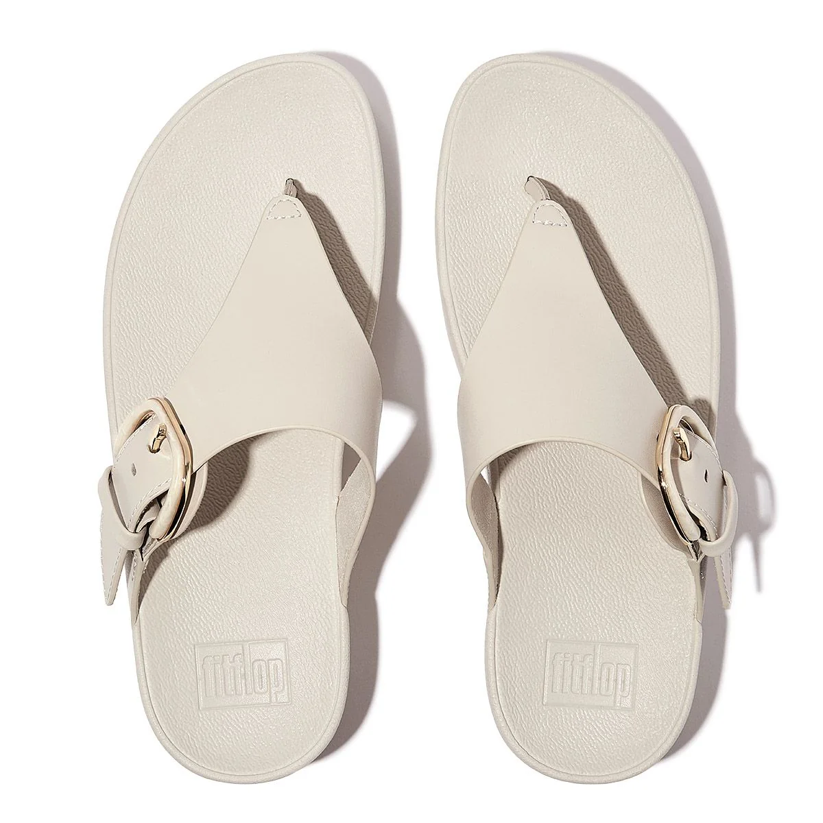 LULU Covered-Buckle Toe Thong Slide in Beige - Image 4