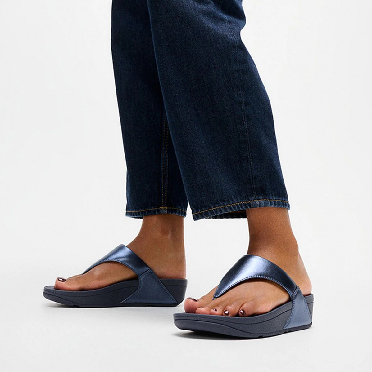 FitFlop Lulu Leather Toe-Post Sandals – Women's (Cosmic Blue) - Image 5