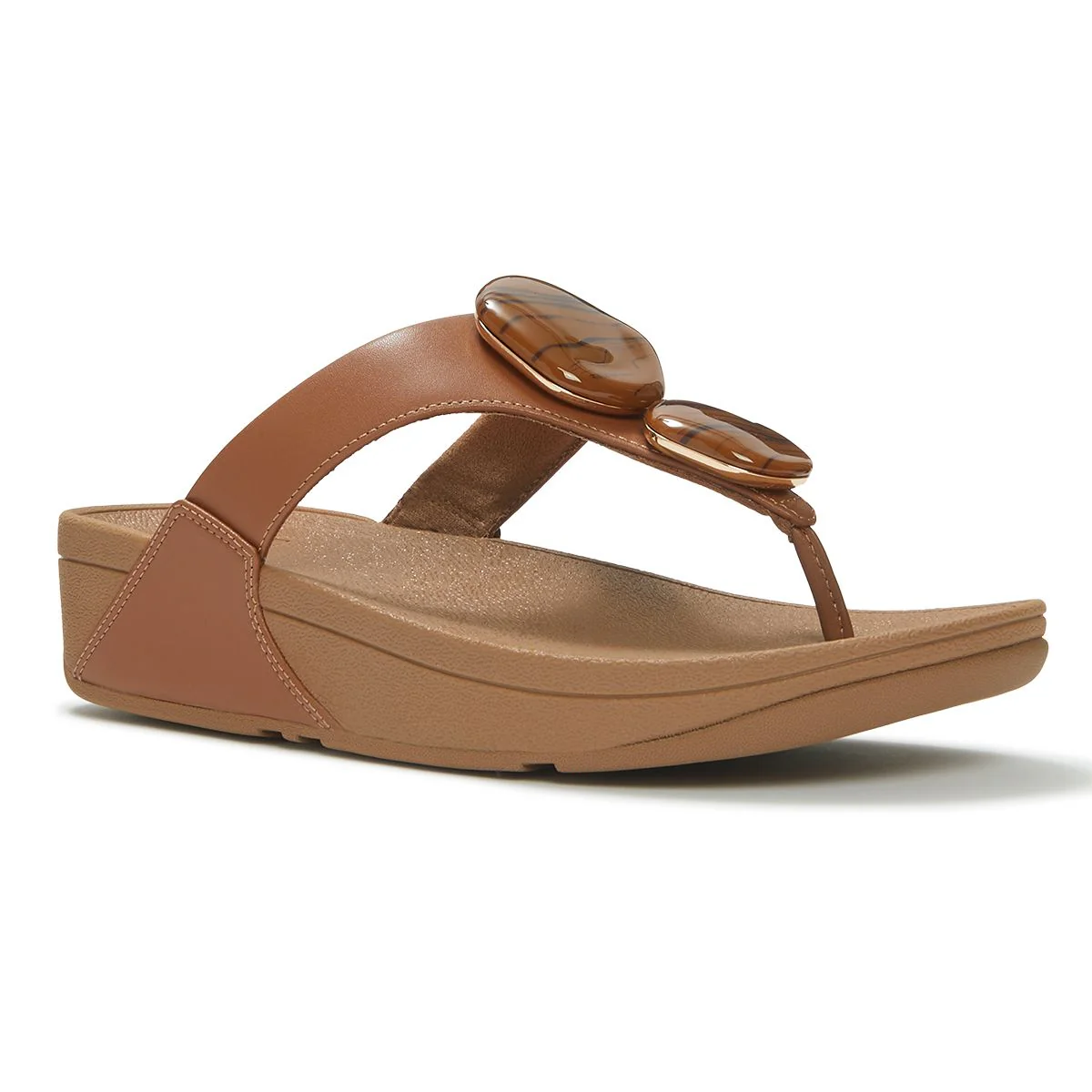 FitFlop LULU Marbled-Stone Toe-Post Sandals — Deep Tan