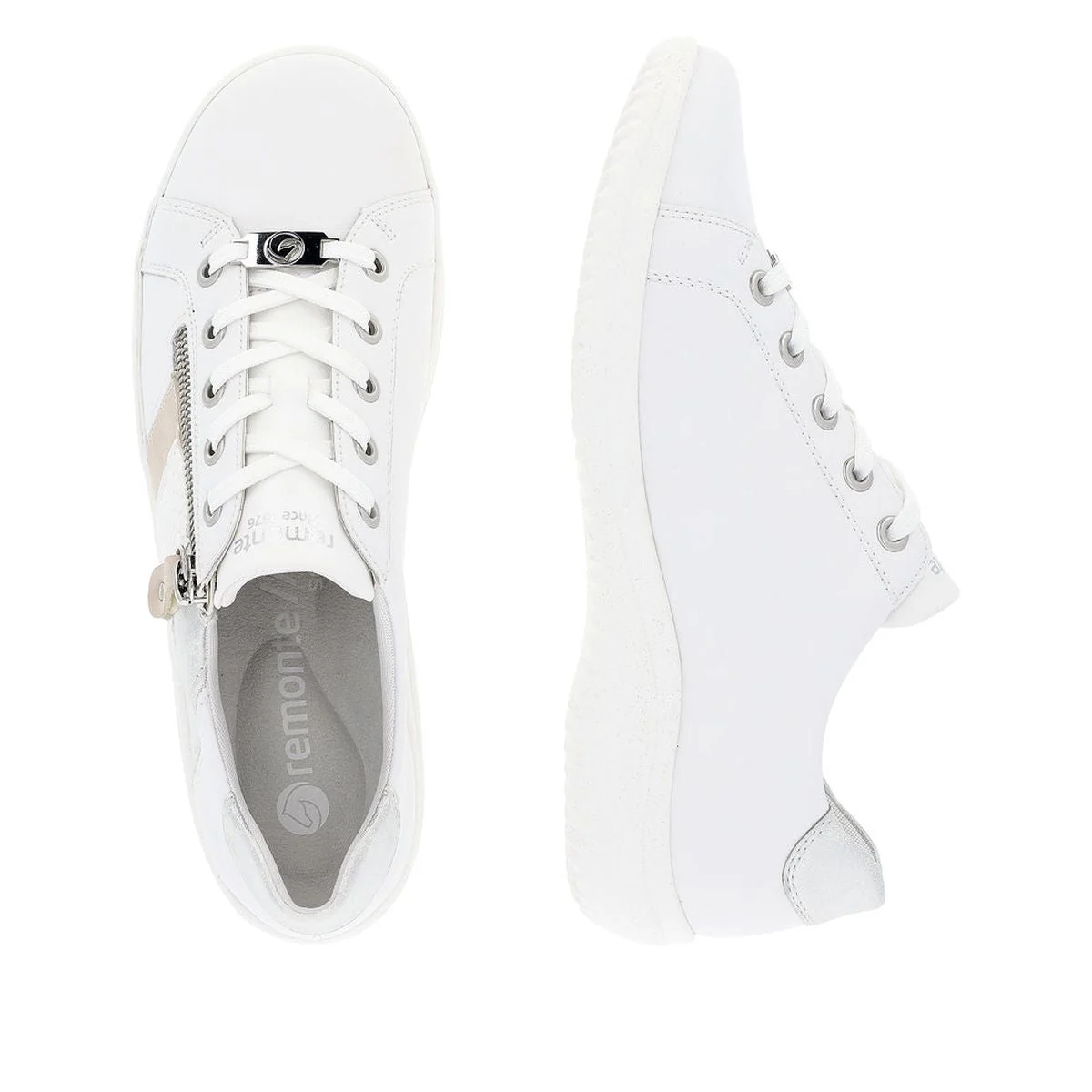 Remonte D1E00 Women's Side Zip Sneaker in White - Image 5