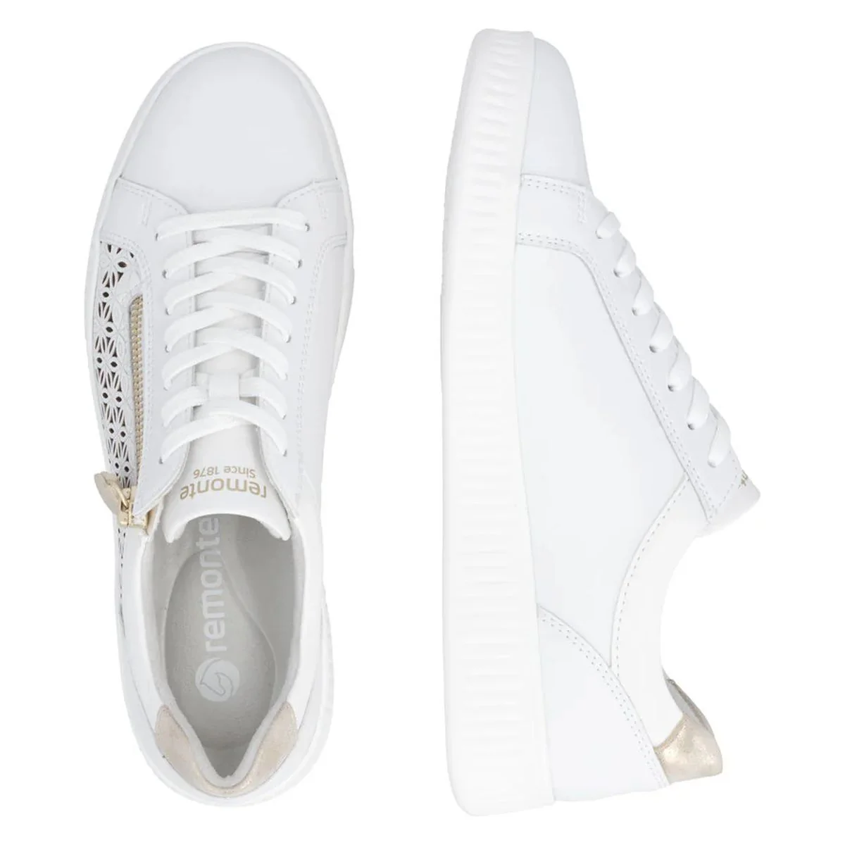 Remonte D2E03 Women's Side Zip Sneaker in White - Image 9