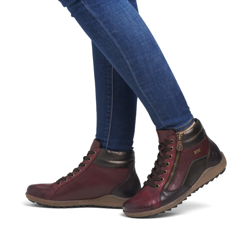 Remonte R1458 Women's Lace Up Boot in Red - Image 8