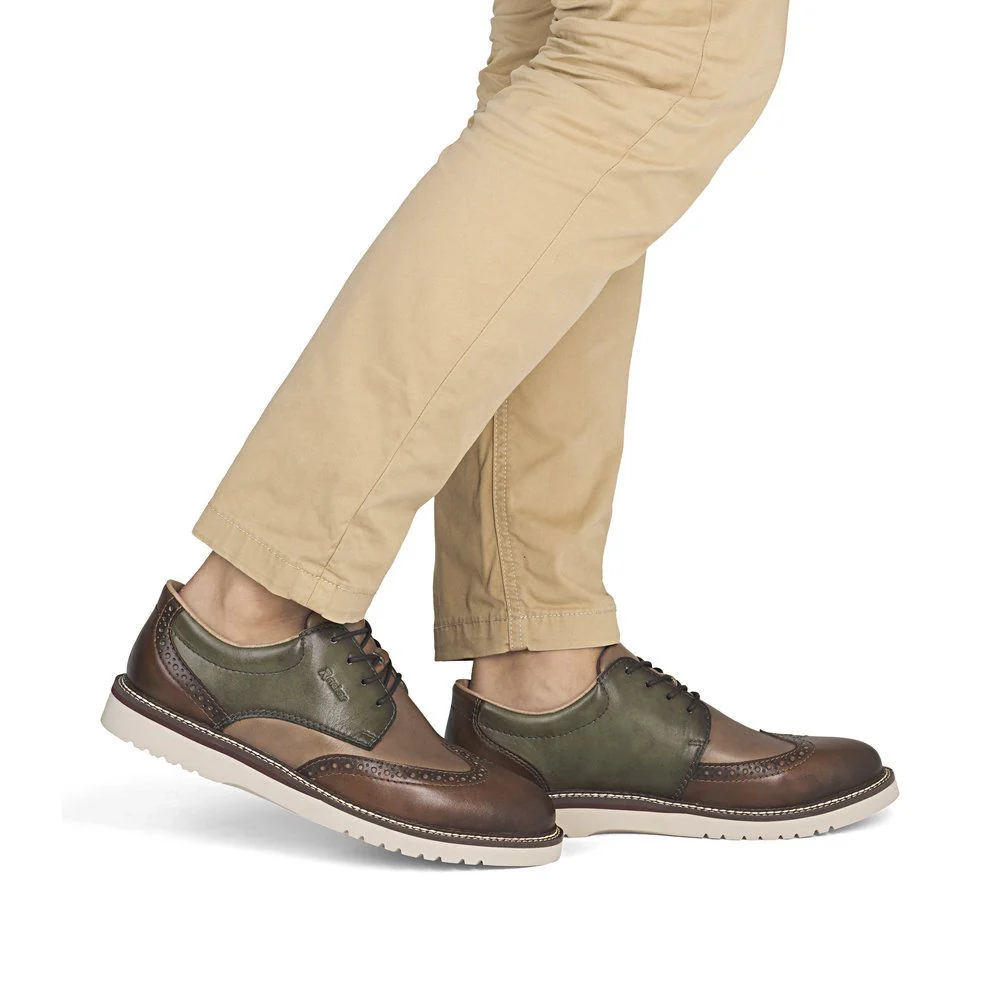 Rieker 04504 Men's Lace Up Wide Shoe in Brown Combination - Image 10