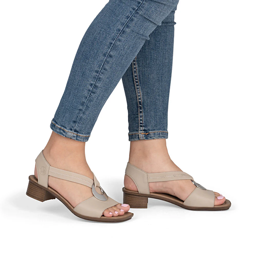 Rieker 62662 Women's Block Heel Sandals in Beige - Image 10