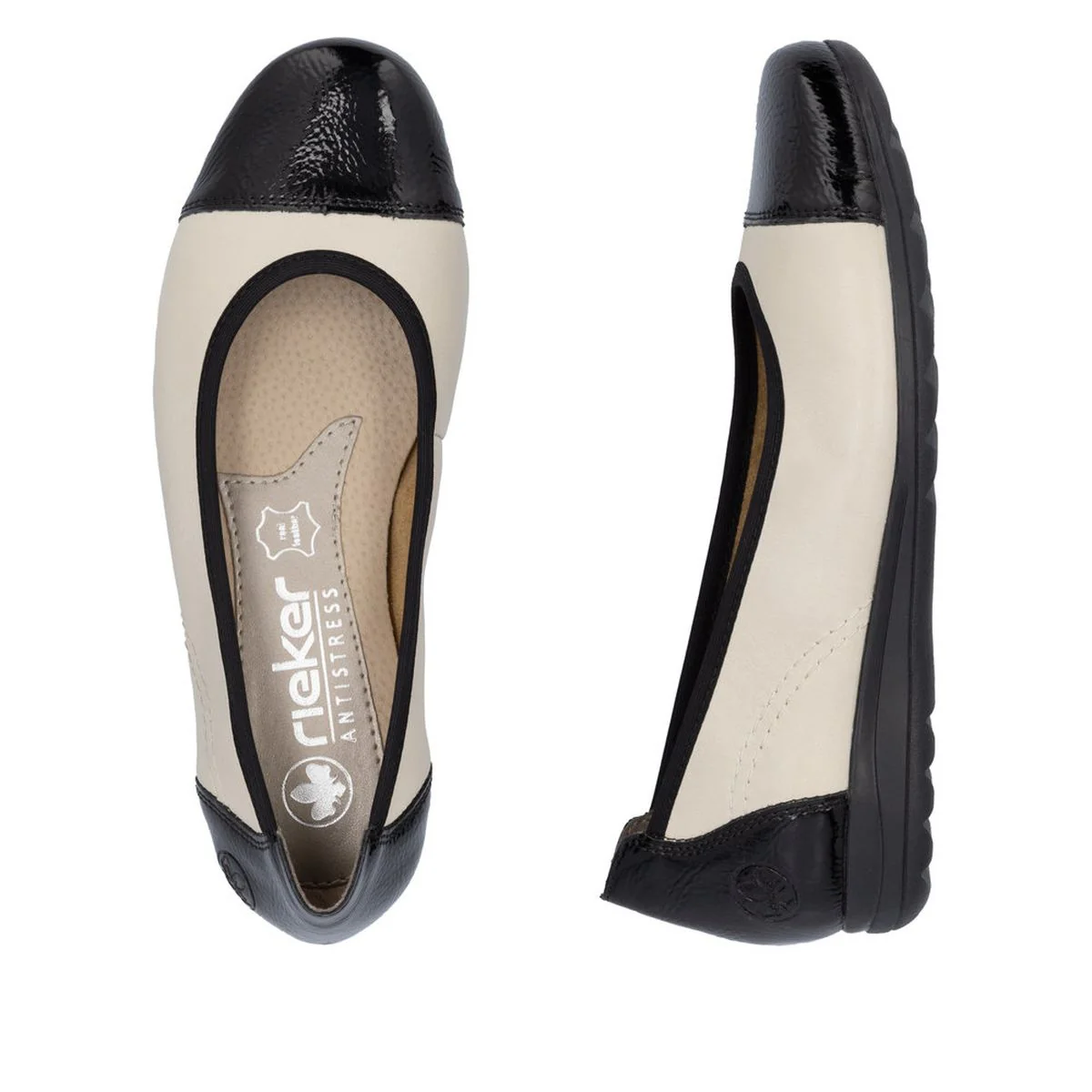 Rieker L9351-80 Women's Two Tone Ballerina Largo Black/Cream - Image 5