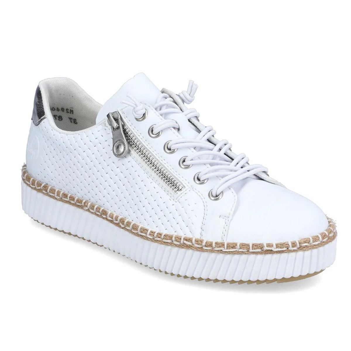 Rieker M2940-80 Alabama Women’s Zip Slip-On Platform Shoes in White/Silver