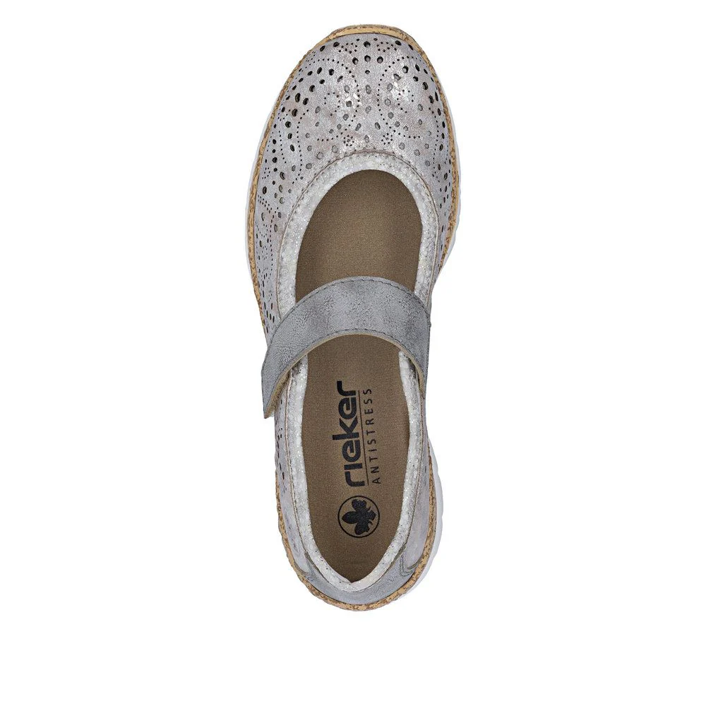 Rieker N4299 Mary Jane Casual Shoe in Metallic - Image 4