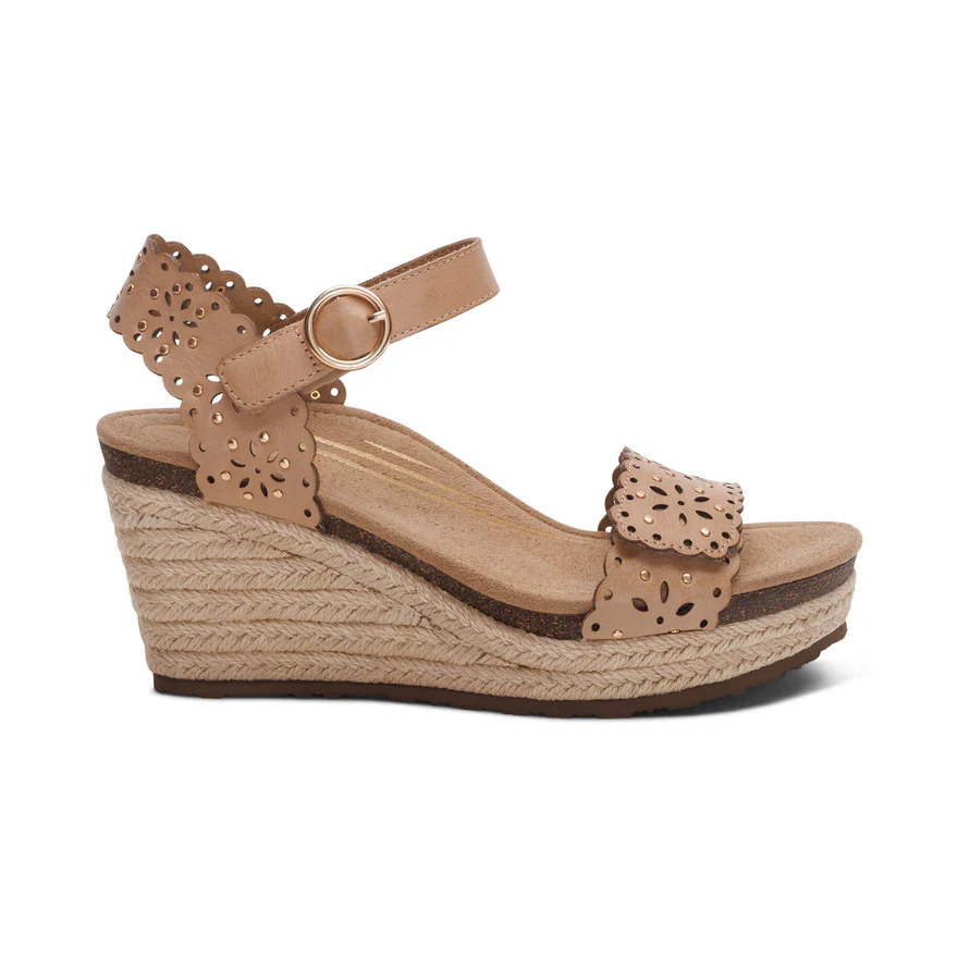 Aetrex Sydney Women's Quarter Strap Espadrille Wedge – Sand - Image 5