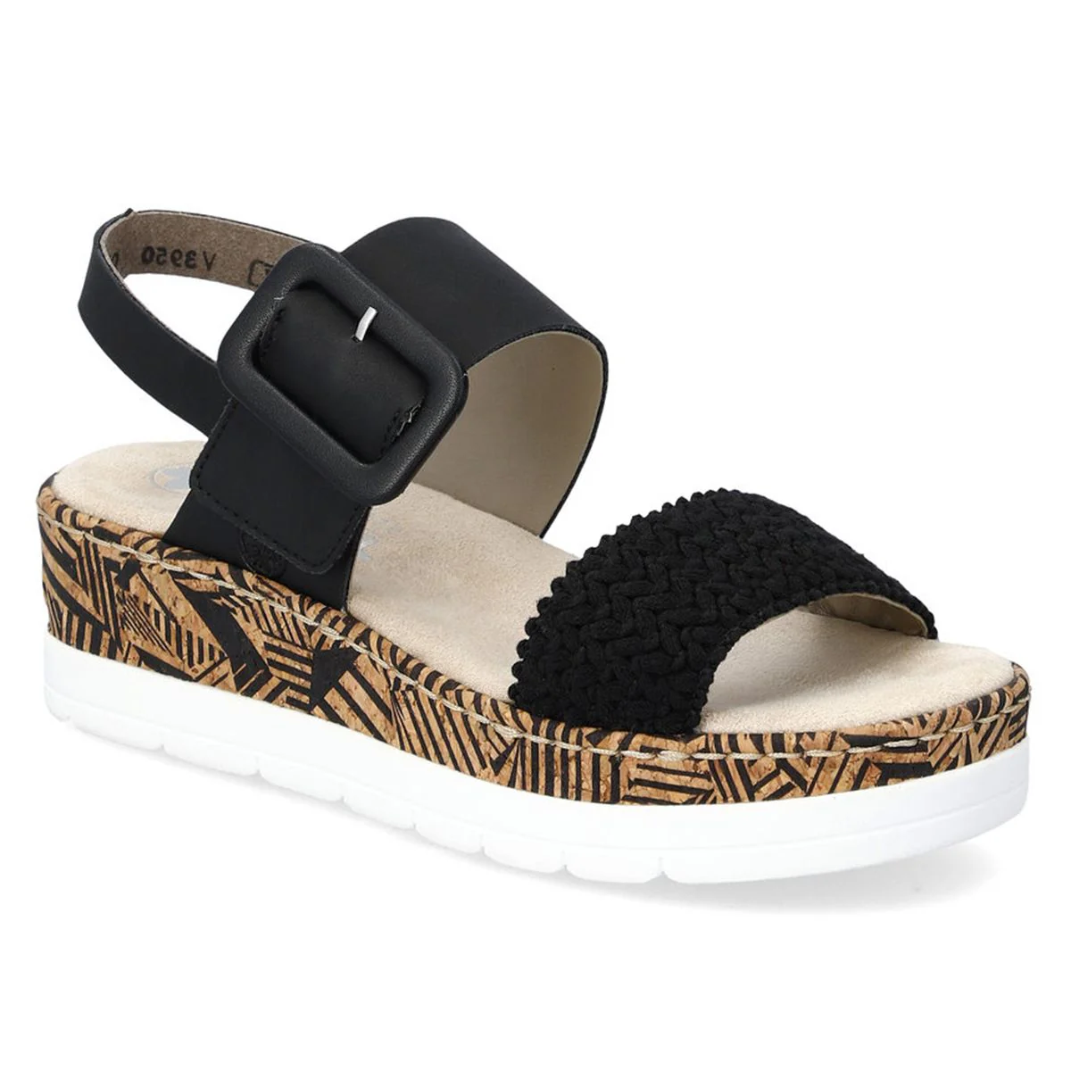 Rieker V3950-00 Mailles Women’s Wedge Sandals in Black | Lightweight Summer Comfort