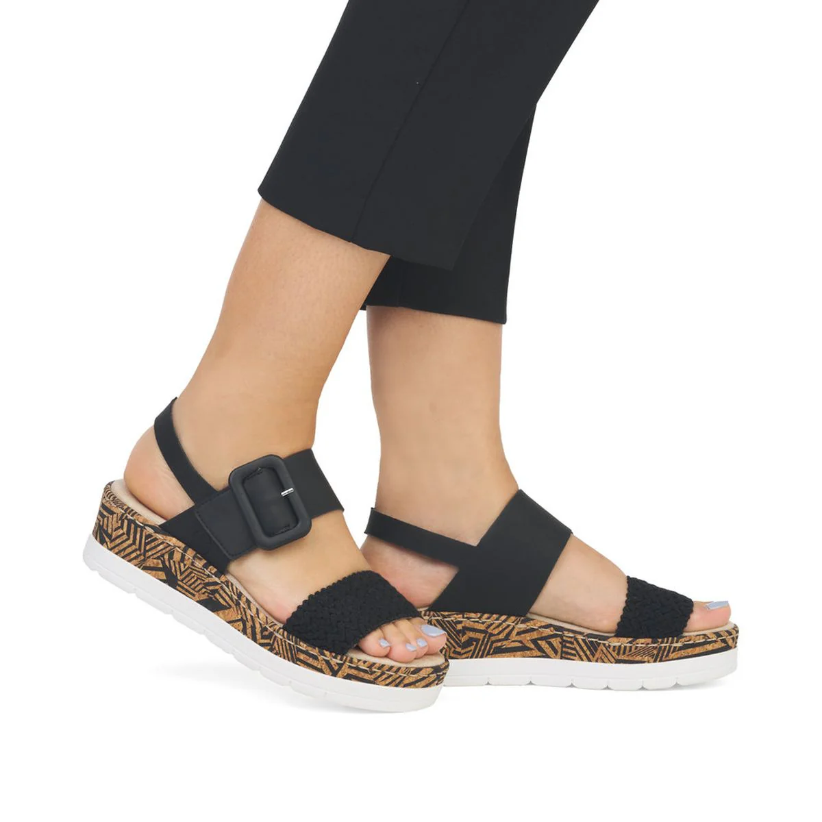 Rieker V3950-00 Mailles Women’s Wedge Sandals in Black | Lightweight Summer Comfort - Image 7