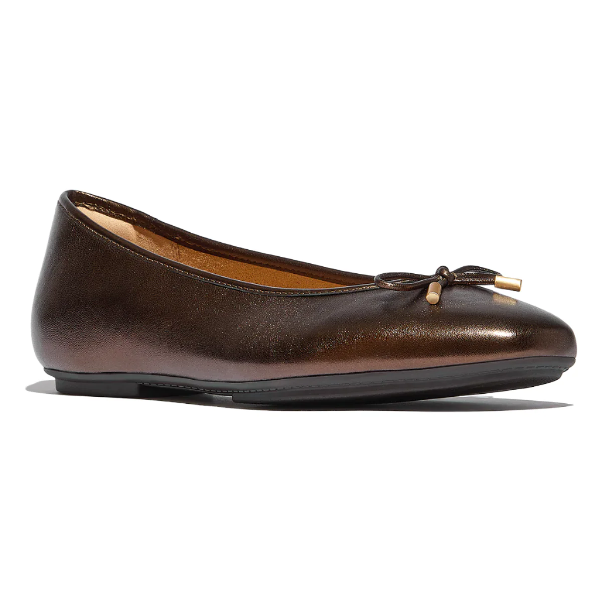 Fit Flop Delicato Bow Women's Leather Ballet Flats in Summer Bronze