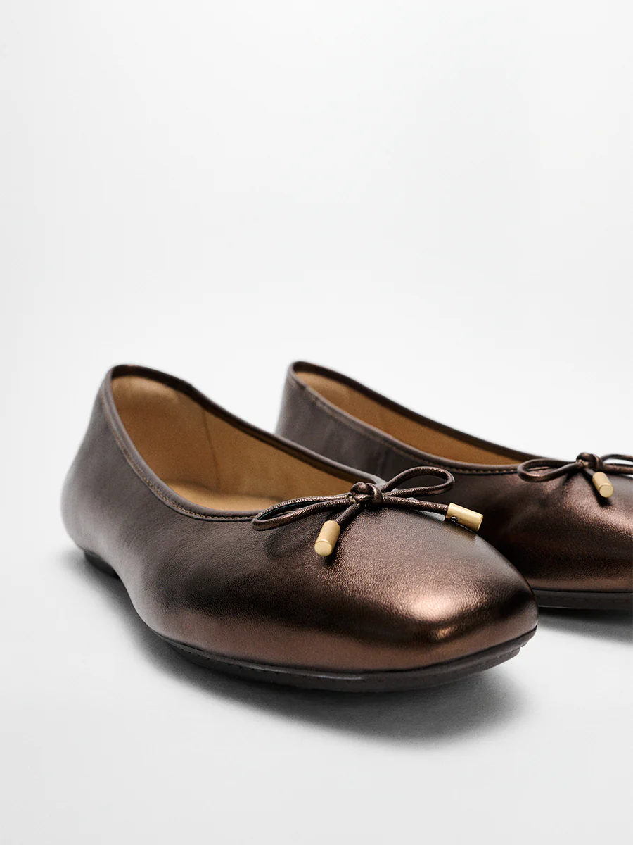 Fit Flop Delicato Bow Women's Leather Ballet Flats in Summer Bronze - Image 3